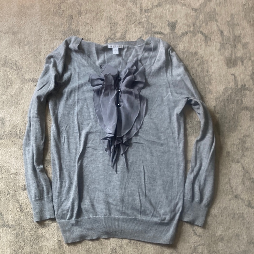 Gap grey sweater with silk ruffles